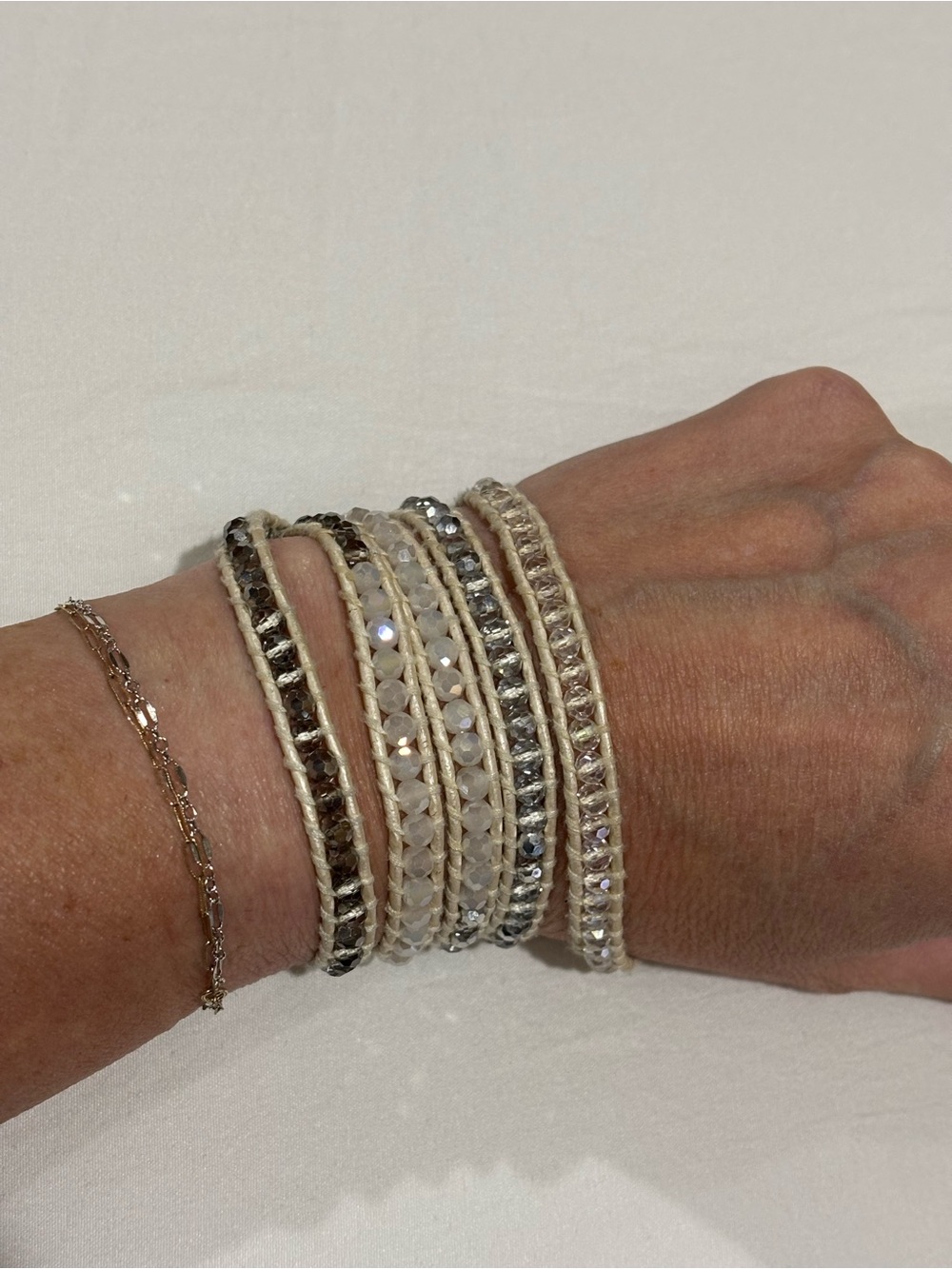 Victoria Emerson Cream and Silver Beaded Wrap Bracelet